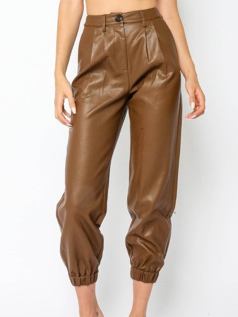 Vegan Leather Joggers Brown – ONHER The Brand