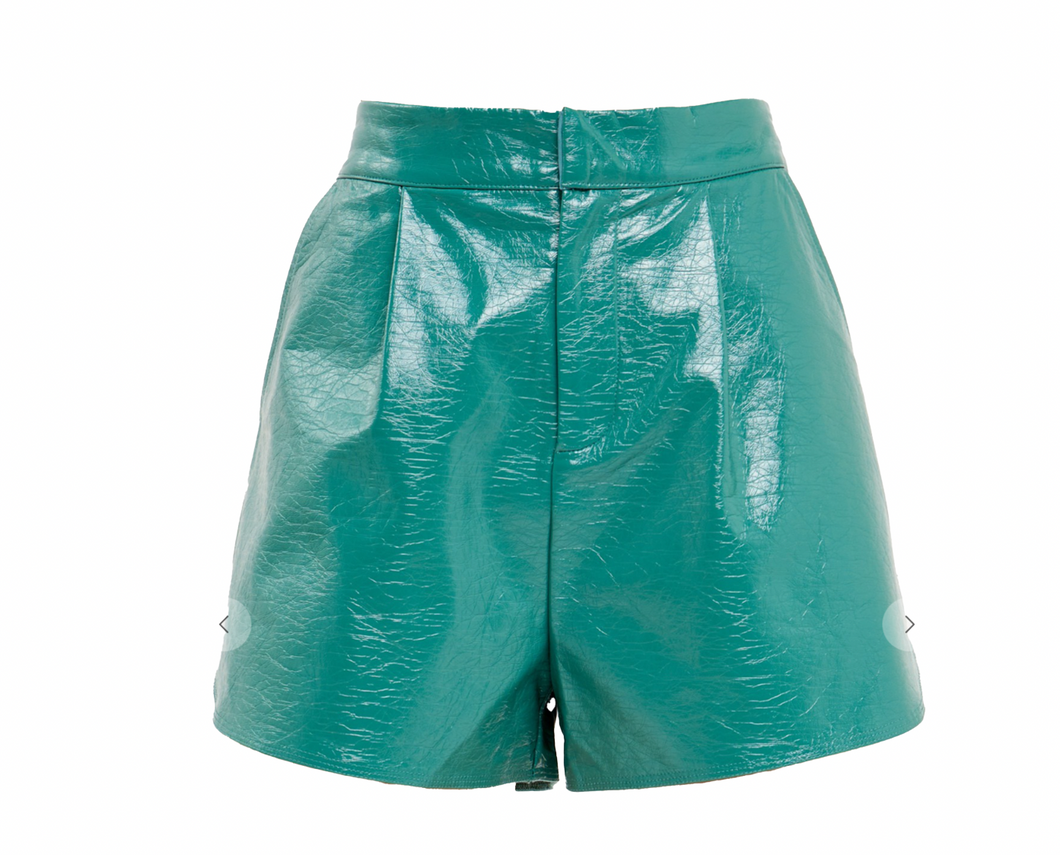 Turquoise Faux Leather Shorts